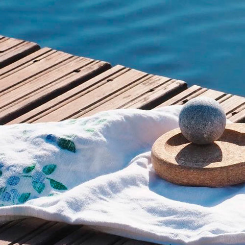 Hukka Mini SoleJoy Sauna Massage Stone w/ Natural Cork Base, Sphere