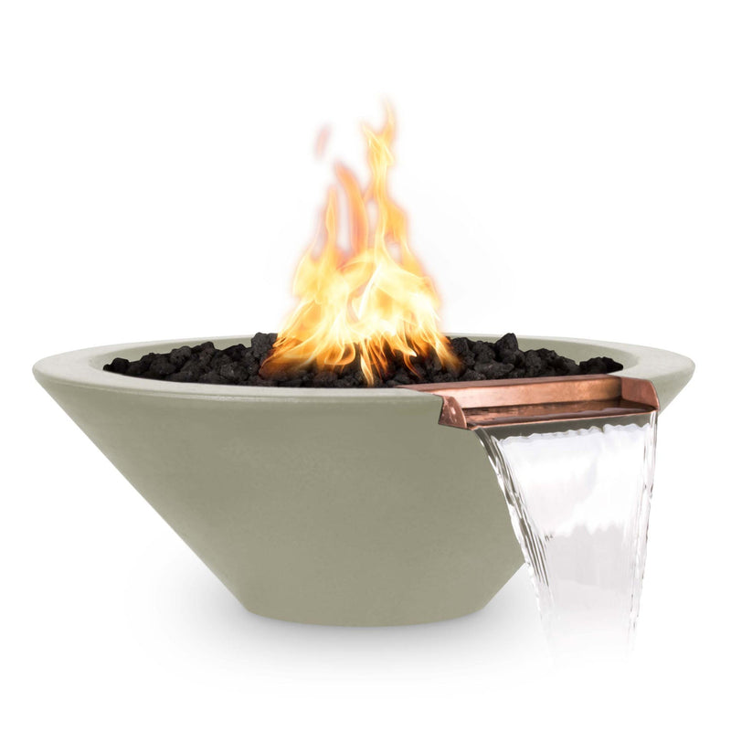 Cazo 36 inch GFRC concrete fire and water bowl ash finish — large square outdoor fire water feature