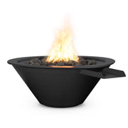 Cazo 36 inch square powder coat fire and water bowl gloss black with active cascading water and gas flame