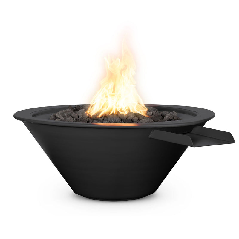 Cazo 30 inch square powder coat fire and water bowl gloss black with cascading water and bold gas flame