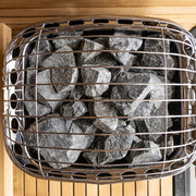 Top-down view of the Harvia Club heater large-capacity stone basket