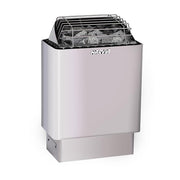 Harvia KIP60W sauna heater with a sleek black metal exterior and control panel, designed for efficient home sauna heating.