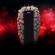 Harvia Spirit sauna heater against a dramatic red background