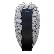 Harvia Spirit SP90E sauna heater with metal exterior and control panel, designed for home sauna heating.