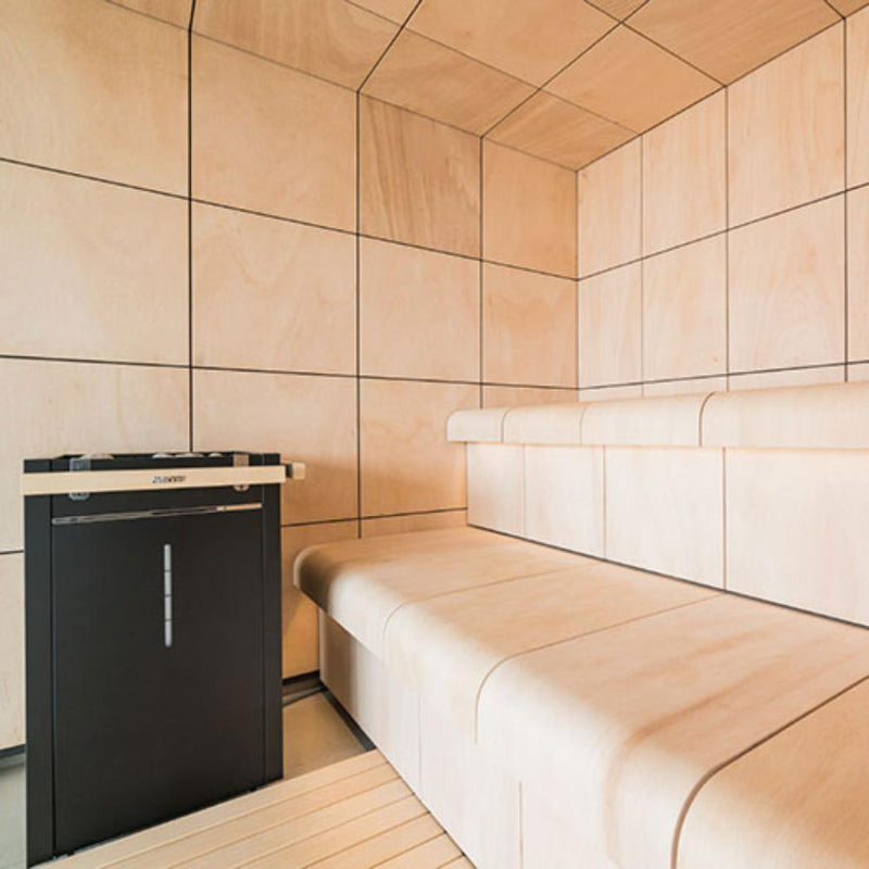 Harvia Virta Combi HL90SA sauna heater with control panel, designed for home sauna heating, black and silver finish.