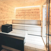 Harvia Virta Combi HL90SA sauna heater with control panel, stainless steel finish, and heating elements for home sauna use