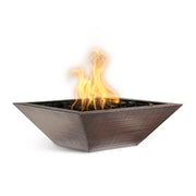 Hammered copper Maya fire bowl from The Outdoor Plus, outdoor fire pit with a stylish, textured finish and open flame design.