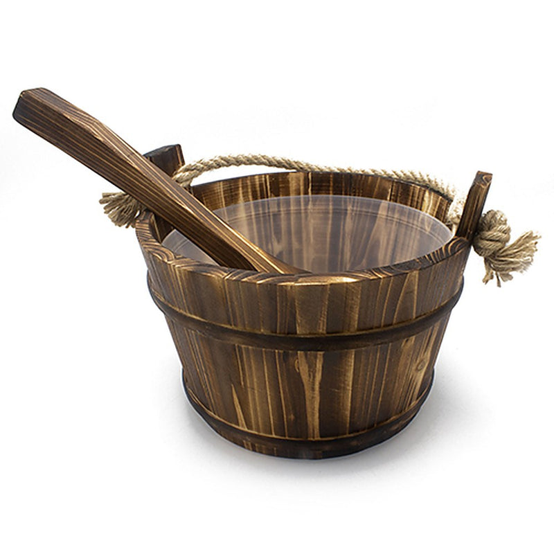 PROSAUNAS 1-gallon lined spruce sauna bucket with rope handle and matching spruce ladle