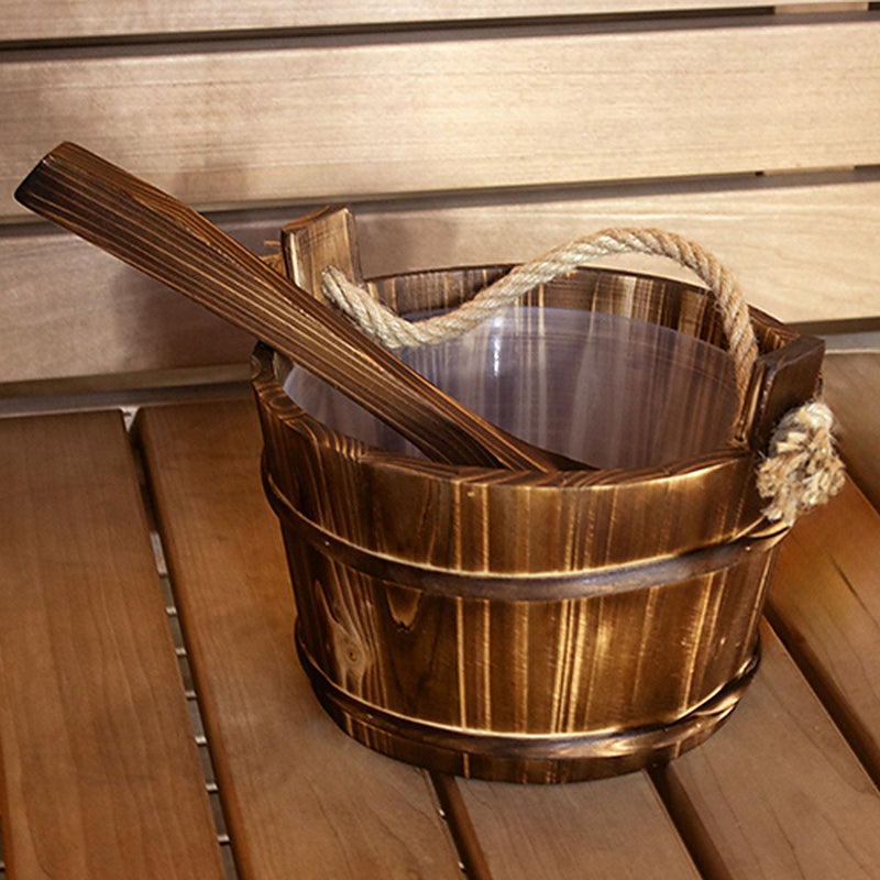 PROSAUNAS spruce sauna bucket and ladle in a sauna