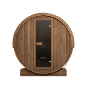 SaunaLife E6 barrel sauna front view with tempered glass door