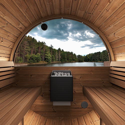 SaunaLife Model E6W Ergo Series Outdoor Sauna Barrel Kit, Rear Window, Up to 3 Persons