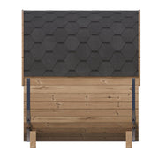 Outdoor SaunaLife Model E6 barrel sauna with wooden exterior and glass door, designed for relaxing outdoor wellness spaces.
