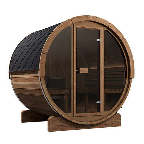 SaunaLife Model E7G Ergo Series Outdoor Sauna Barrel Kit, Glass Front, Up to 4 Persons
