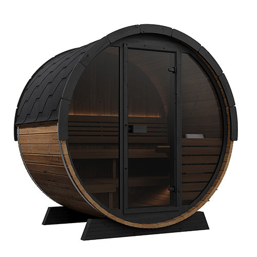 SaunaLife Model EE6G Ergo Elegance Series Outdoor Sauna Barrel Kit, Glass Front, Up to 4 Persons