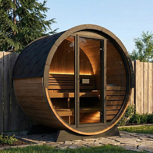 SaunaLife Model EE6G Ergo Elegance Series Outdoor Sauna Barrel Kit, Glass Front, Up to 4 Persons
