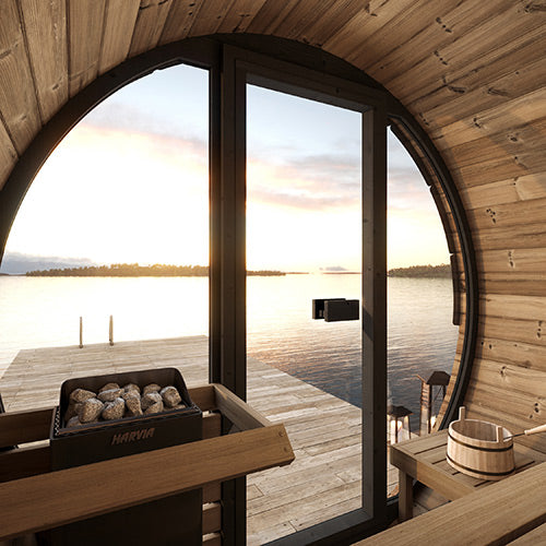 SaunaLife Model EE6G Ergo Elegance Series Outdoor Sauna Barrel Kit, Glass Front, Up to 4 Persons