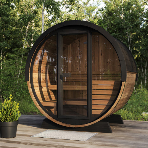 SaunaLife Model EE6G Ergo Elegance Series Outdoor Sauna Barrel Kit, Glass Front, Up to 4 Persons