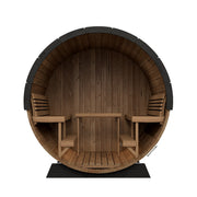 SaunaLife EE8G barrel sauna interior cutaway with ergonomic benches and backrests