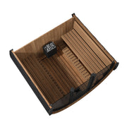 SaunaLife EE8G barrel sauna top-down cutaway showing bench layout and heater