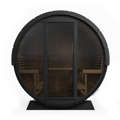 SaunaLife Model EE8GB Ergo Elegance Series Outdoor Sauna Barrel Kit, Glass Front, DIY, Paint Included, Up to 6 Persons
