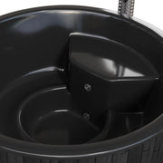 SaunaLife Model S6B wood burning hot tub with natural wooden exterior and open seating, designed for outdoor relaxation.