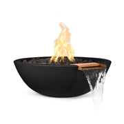 Sedona 33 inch GFRC concrete fire and water bowl black finish with active flame and cascading water