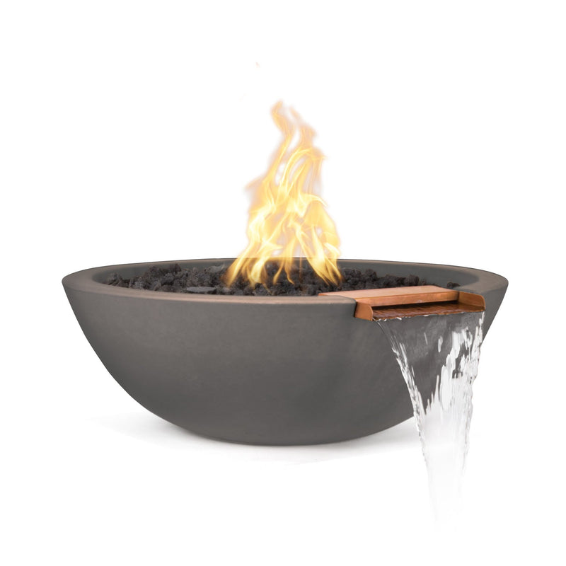 Sedona 27 inch GFRC concrete fire water bowl chestnut finish — The Outdoor Plus outdoor fire feature