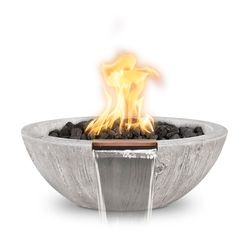 Sedona 27 inch GFRC wood grain fire water bowl ivory finish — natural tone outdoor fire water feature
