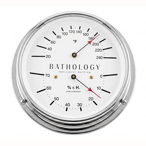 Bathology PreciseTemp 420 Commercial Sauna Room Thermometer & Hygrometer, Chrome, Round, 5-7/8"