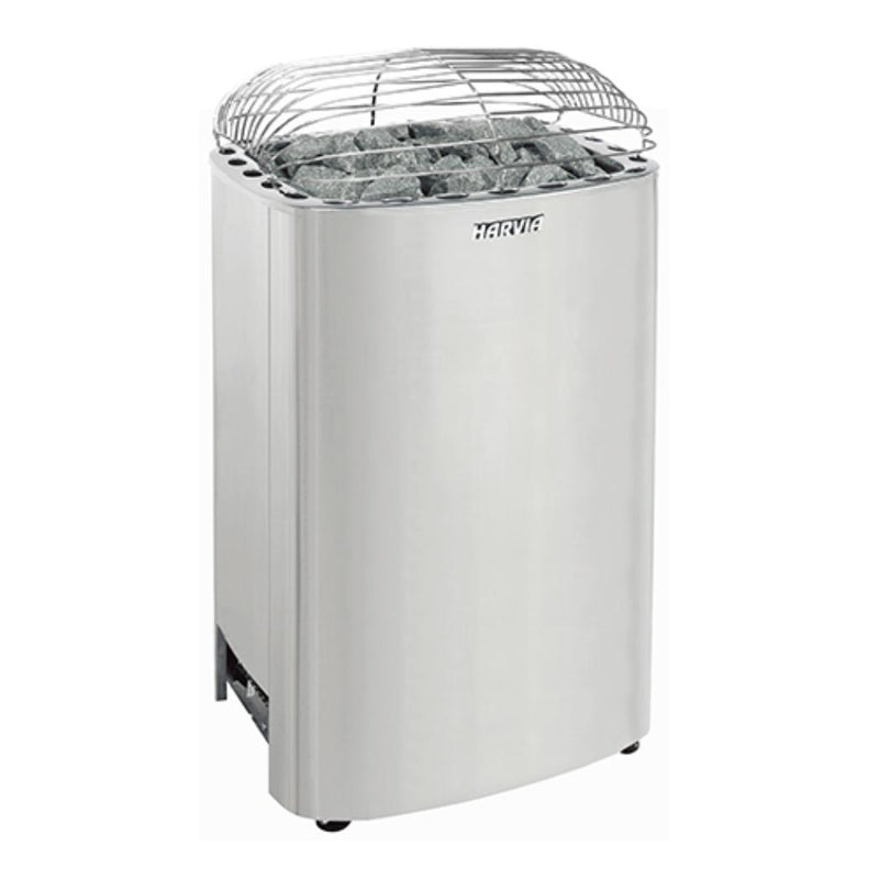 Harvia Club Series 10kW sauna heater with black metal exterior and control panel, designed for home or spa saunas.