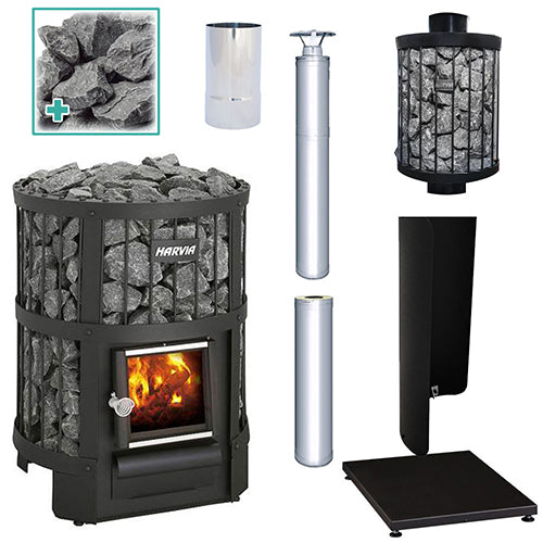 Harvia Legend 150 SS WH Pkg Wood-Burning Sauna Stove Package, 16kW