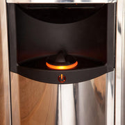Harvia The Wall SWS80 sauna heater in polished stainless steel, showcasing its sleek design and heating elements.
