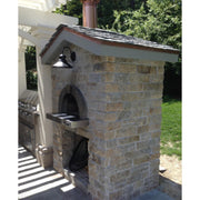 HPC Di Napoli Series dual fuel wood and gas pizza oven with glass tile exterior, outdoor cooking appliance for pizza baking.