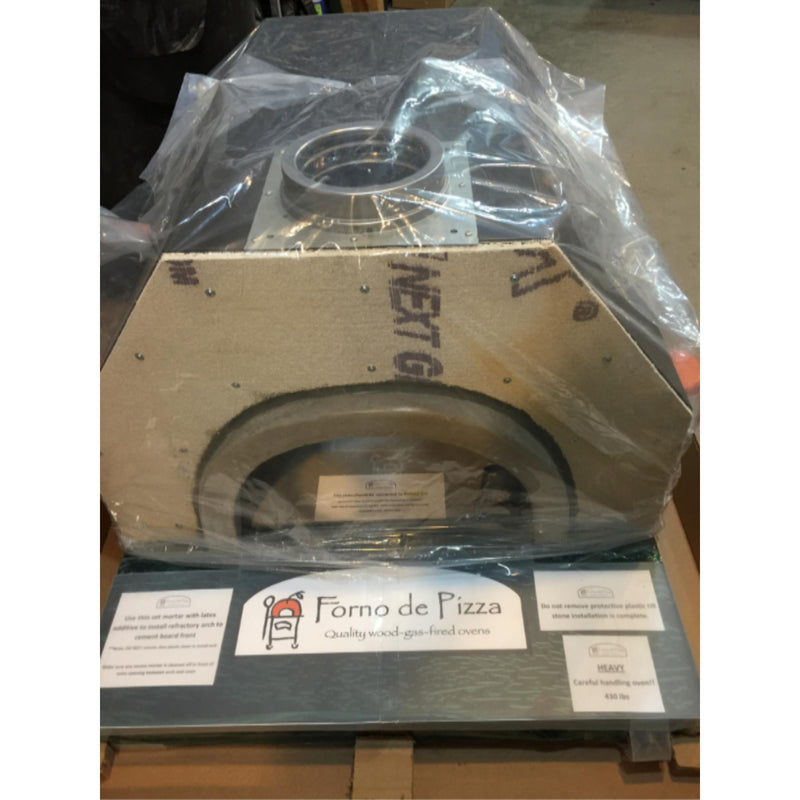 HPC Di Napoli Series outdoor dual fuel wood and gas pizza oven with glass tile exterior, ideal for outdoor cooking and pizza baking.