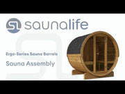 SaunaLife outdoor sauna assembly — how GL series barrel saunas go together