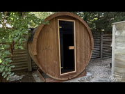 SaunaLife Model E6 barrel sauna professional installation — Shelter Island NY