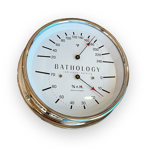 Bathology PreciseTemp 420 Commercial Sauna Room Thermometer & Hygrometer, Chrome, Round, 5-7/8"